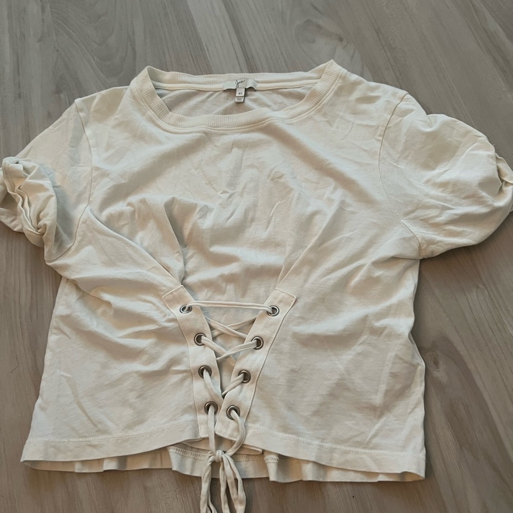 Joie Off-White Lace-Up Short Sleeve Top